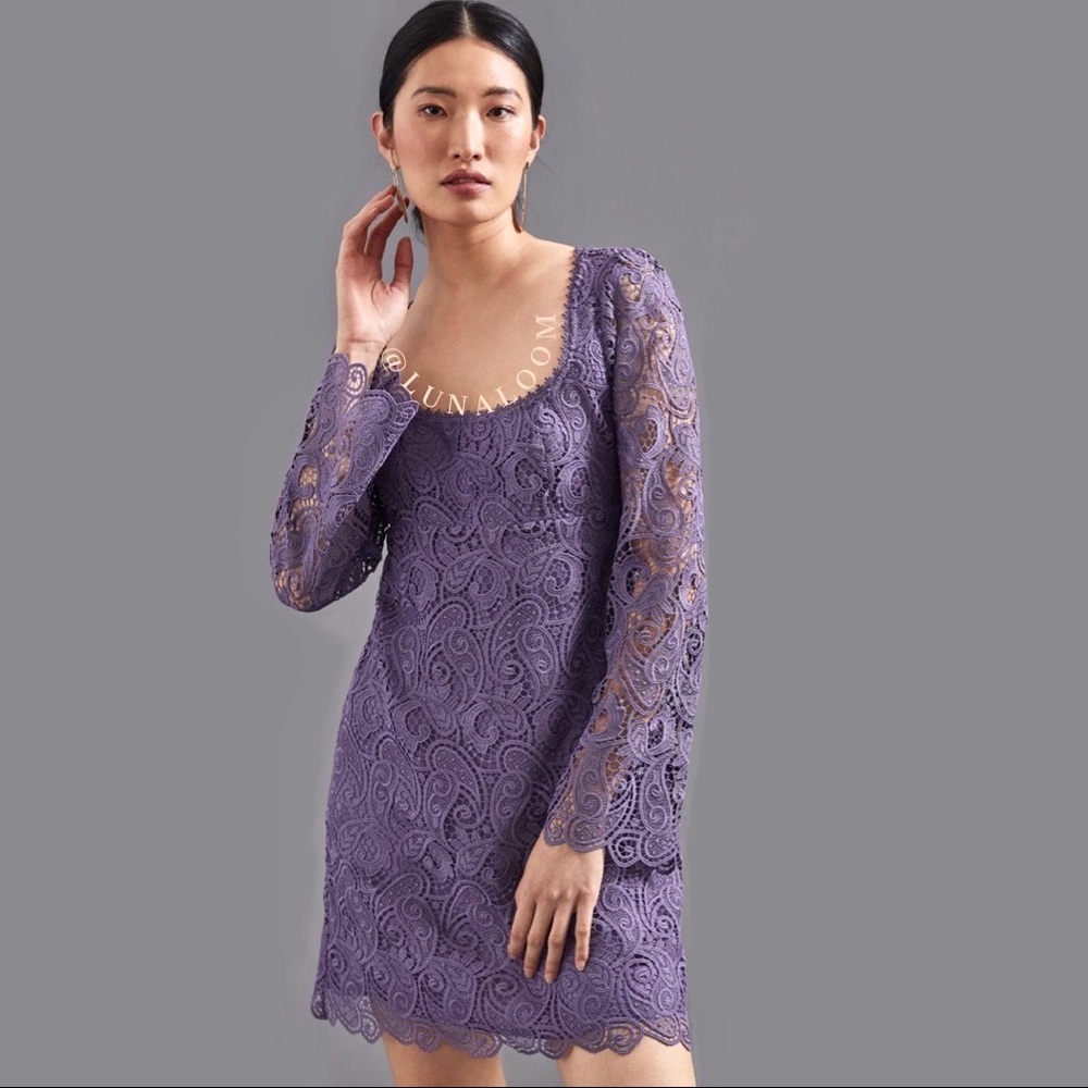 Anthropologie Maeve 🆕✨HP✨ |🎄Bell Sleeve Embroidered Lace Mini Dress. - Picture 4 of 9